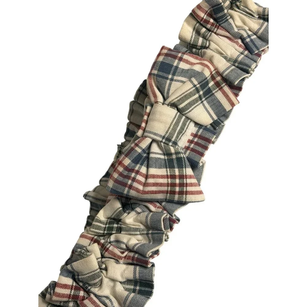 Longaberger‎ Medium Basket Garter Market Day Plaid Neutral Red Blue Cream Bow
